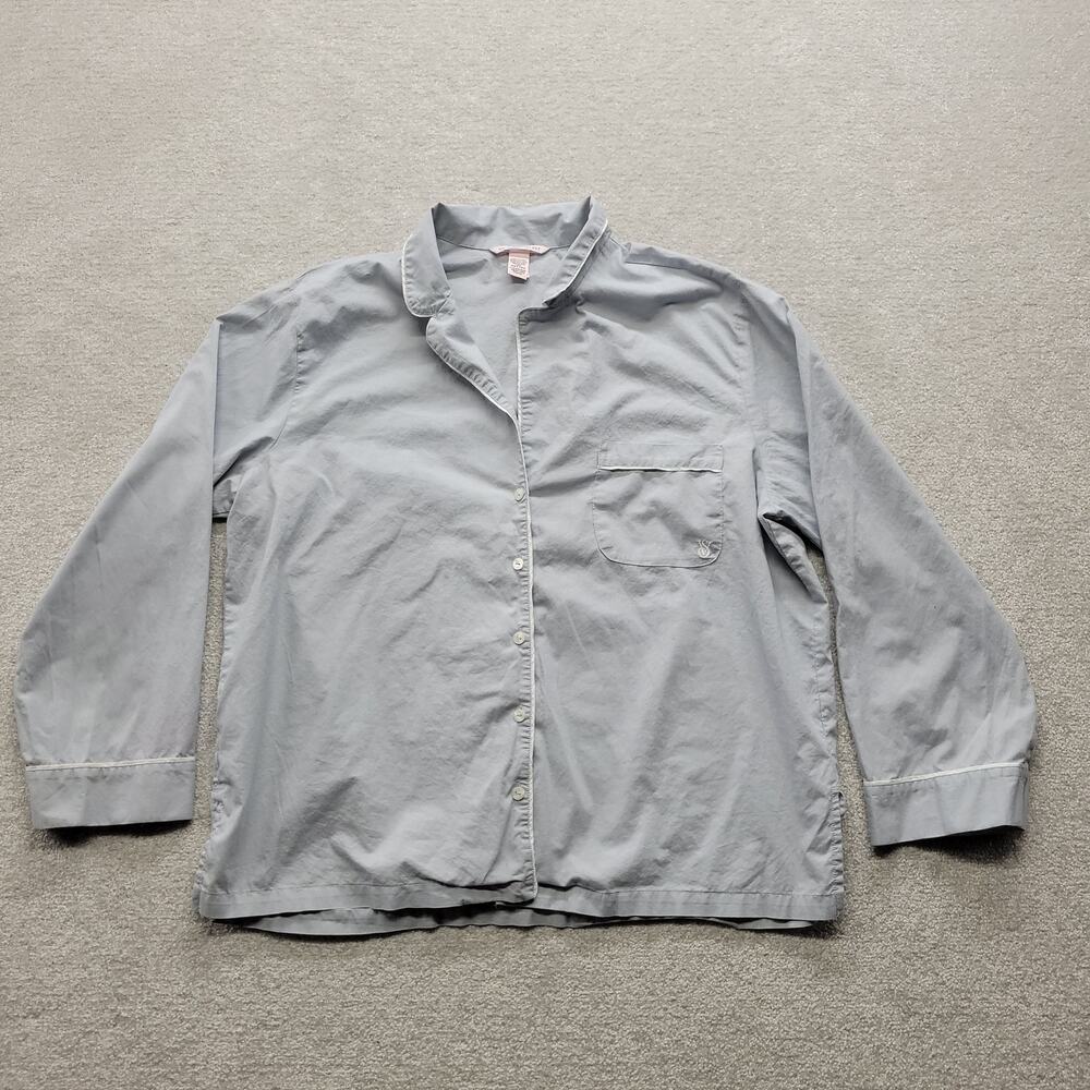 Victoria's Secret Pajama Top Womens Large Blue Long Sleeve Button Up Sleepwear